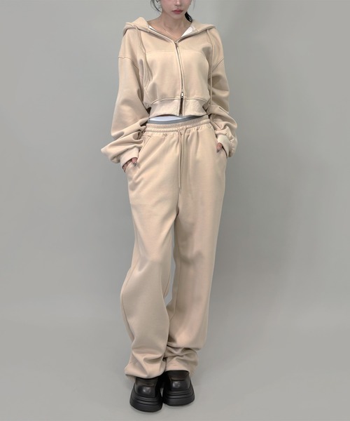 Update ジップアップセットアップ ホワイト/ミント セール】【セットアップ】4color/クロップジップパーカー＆ワイド