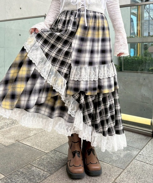 Candy Stripper（キャンディストリッパー）の「LACE CHECK スカート（スカート・レディース・レッド/ライトブルー/イエロー・FREE）」の3枚目の写真