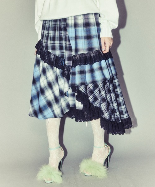 Candy Stripper（キャンディストリッパー）の「LACE CHECK スカート（スカート・レディース・レッド/ライトブルー/イエロー・FREE）」の2枚目の写真