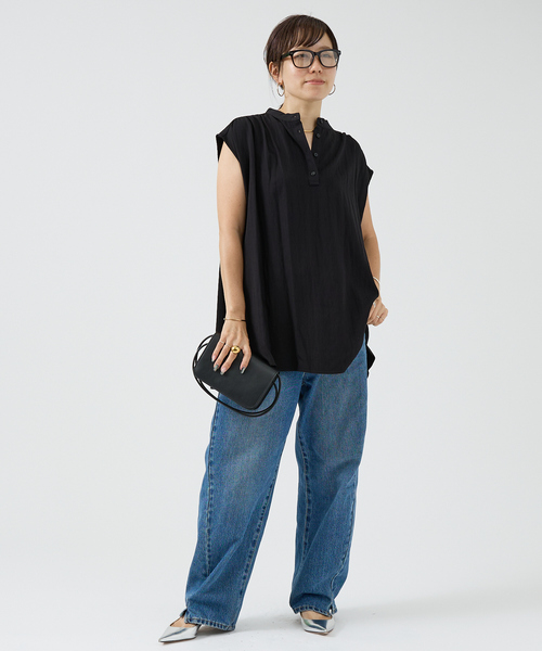 DESIGNWORKS(デザインワークス)の「【セットアップ対応】レーヨンフレンチスリーブブラウス(シャツ/ブラウス・レディース・ベージュ/ブラック・フリー)」の11枚目の写真