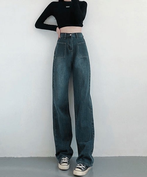 TONE SELECT WEAR（トーンセレクトウェア）の「【URGE：】ハイウエスト ストレート デニム（デニムパンツ・レディース・ネイビー・SMALL/MEDIUM/LARGE/X-LARGE）」の3枚目の写真