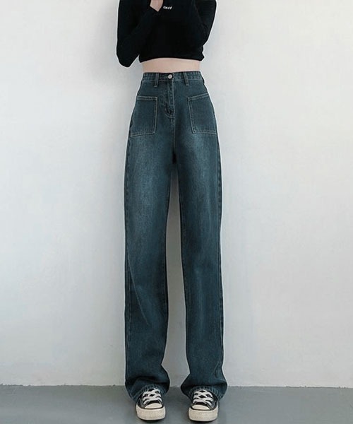 TONE SELECT WEAR（トーンセレクトウェア）の「【URGE：】ハイウエスト ストレート デニム（デニムパンツ・レディース・ネイビー・SMALL/MEDIUM/LARGE/X-LARGE）」の4枚目の写真