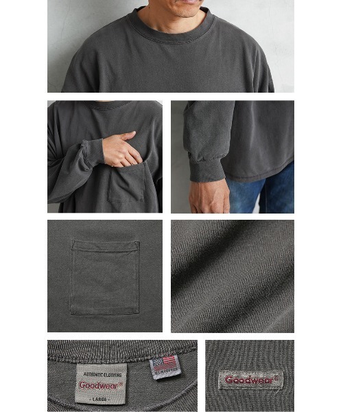 WAIPER.inc（ワイパーインク）の「Goodwear グッドウェア 2W7-65203 USAコットン ガーメントダイ L/S ポケット Tシャツ SUPER BIG（Tシャツ/カットソー・メンズ・チャコールグレー/ピンク系その他/グリーン系その他/ブルー系その他/イエロー・S/M/L/XL）」の9枚目の写真