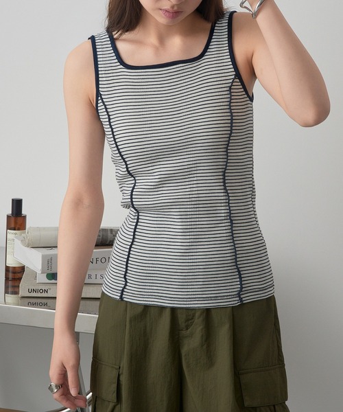 MILLER(ミラー)の「【Robert P. Miller】リブスクエアタンク RM261-2262(タンクトップ・レディース・ブルー/アイボリー/ブラック/イエロー/ブラウン/レッド/グリーン/その他6/レッド系その他2/マルチ/その他3/その他4/その他2/その他5/ネイビー/ライトグレー・FREE)」の6枚目の写真