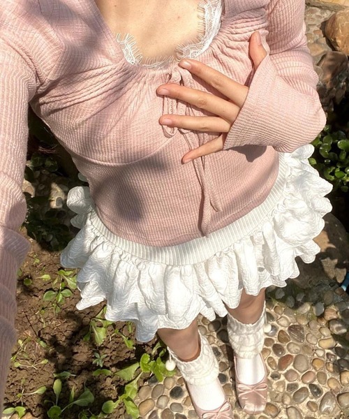 Nia（ニア）の「Nia(ニア)/フリルレイヤード　ティアードボリュームミニスカートパンツ（スカート・レディース・ブラック/ホワイト・LARGE/SMALL）」の7枚目の写真