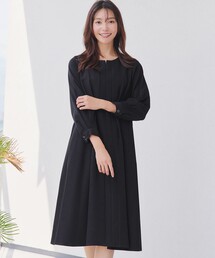 ビジュー付きフロント切替タックワンピース