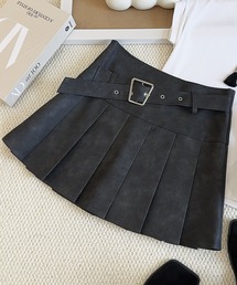 SPIGA | ﾌｪｲｸﾚｻﾞｰﾍﾞﾙﾄ付ﾌﾟﾘｰﾂﾐﾆｽｶｰﾄ(スカート)