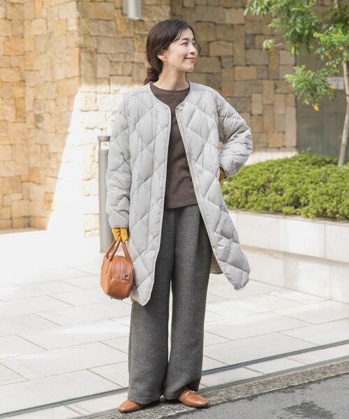 ライトダウンキルトロングコート｜冬服/暖かい/保温/軽量/通勤着/ノー