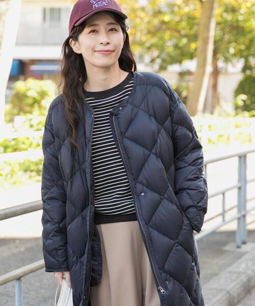 ライトダウンキルトロングコート｜冬服/暖かい/保温/軽量/通勤着/ノー