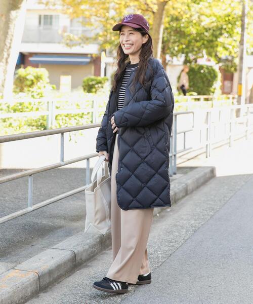 ライトダウンキルトロングコート｜冬服/暖かい/保温/軽量/通勤着/ノー