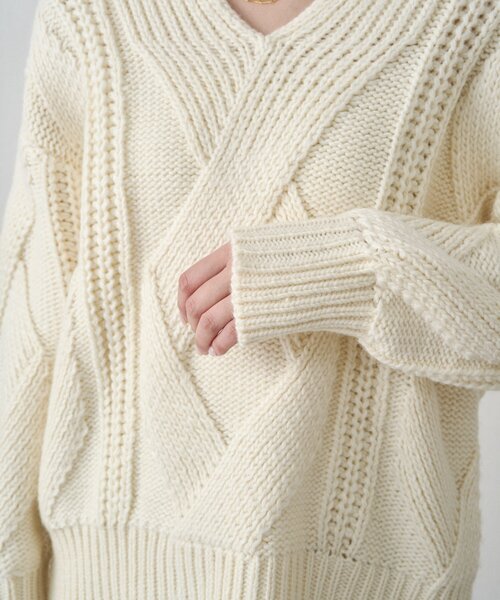 LOUNGEDRESS（ラウンジドレス）の「ケーブルVニット（ニット/セーター・レディース・アイボリー/レッド/ネイビー・FREE）」の19枚目の写真