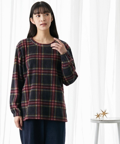nissen（ニッセン）の「ふわぬくフリースルームウェア上下セット（ルームウェア/パジャマ・レディース・ブラック×レッド/レッド系/ネイビー×ホワイト/ブラック×ベージュ/ライトグレー系・S/M/L/LL/3L）」の12枚目の写真