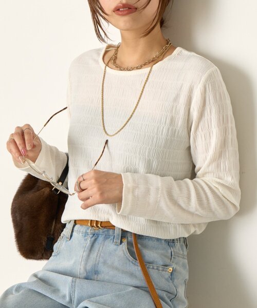 Jena espace merveilleux（ジェナ　エスパスメルヴェイユ）の「ストレッチジャガードカットソー（Tシャツ/カットソー・レディース・ブラック/オフホワイト・FREE）」の2枚目の写真