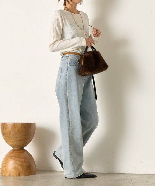 Jena espace merveilleux（ジェナ　エスパスメルヴェイユ）の「ストレッチジャガードカットソー（Tシャツ/カットソー・レディース・ブラック/オフホワイト・FREE）」の5枚目の写真