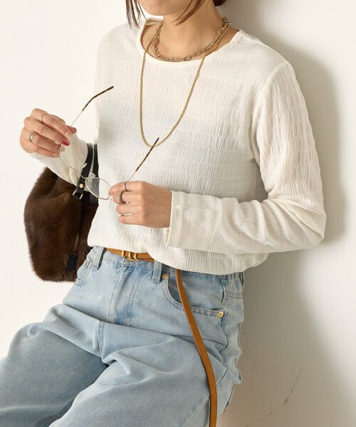 Jena espace merveilleux（ジェナ　エスパスメルヴェイユ）の「ストレッチジャガードカットソー（Tシャツ/カットソー・レディース・ブラック/オフホワイト・FREE）」の7枚目の写真