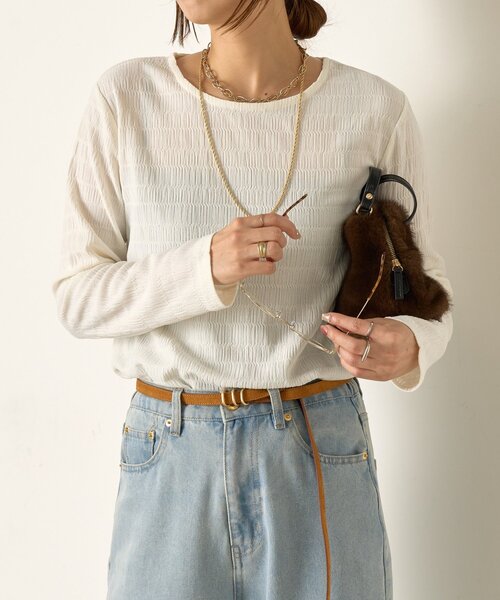 Jena espace merveilleux（ジェナ　エスパスメルヴェイユ）の「ストレッチジャガードカットソー（Tシャツ/カットソー・レディース・ブラック/オフホワイト・FREE）」の9枚目の写真