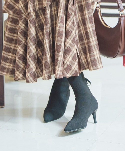 WILLSELECTION(ウィルセレクション)の「レースアップリボンソックスブーツ(ブーツ・レディース・ブラック/グレー/ブラウン・LARGE/MEDIUM)」の1枚目の写真