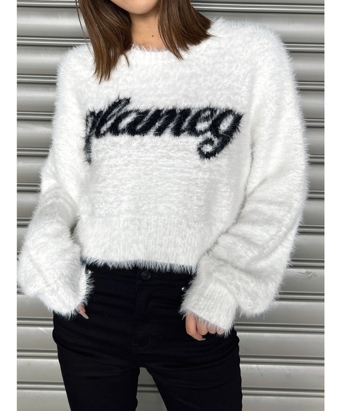 EGOIST（エゴイスト）の「ロゴシャギーニットトップス（ニット/セーター・レディース・ブラック/ホワイト/ベージュ・FREE）」の2枚目の写真