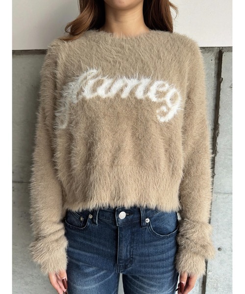 EGOIST（エゴイスト）の「ロゴシャギーニットトップス（ニット/セーター・レディース・ブラック/ホワイト/ベージュ・FREE）」の5枚目の写真