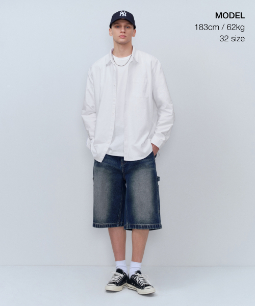 MUSINSA STANDARD（ムシンサスタンダード）の「ビッグブラシカーペンターバミューダデニムパンツ[ミディアムインディゴ]（デニムパンツ・メンズ・その他・40/38/36/34/28/29/32/30/31/33/26/27/42）」の2枚目の写真