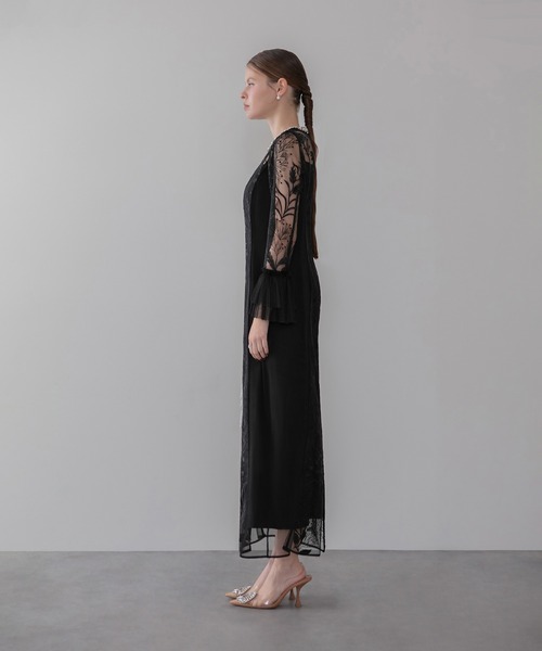 セール】【LEJA】フラワーレースジュエルカラーIラインワンピース