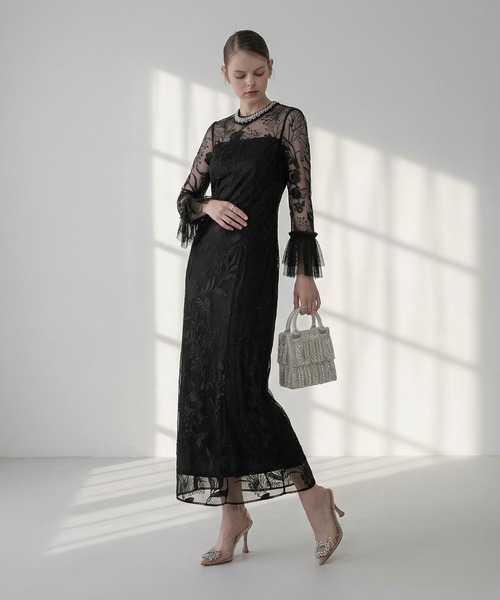 セール】【LEJA】フラワーレースジュエルカラーIラインワンピース