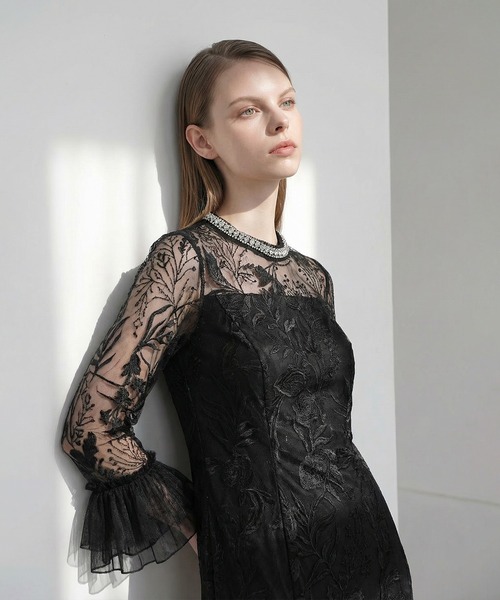 セール】【LEJA】フラワーレースジュエルカラーIラインワンピース