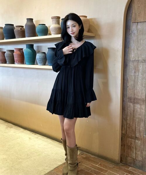 ZEROSTREET（ゼロストリート）の「[2カラー] セピアフリルワンピース（ワンピース・レディース・ブラウン/ブラック・SMALL/MEDIUM）」の8枚目の写真