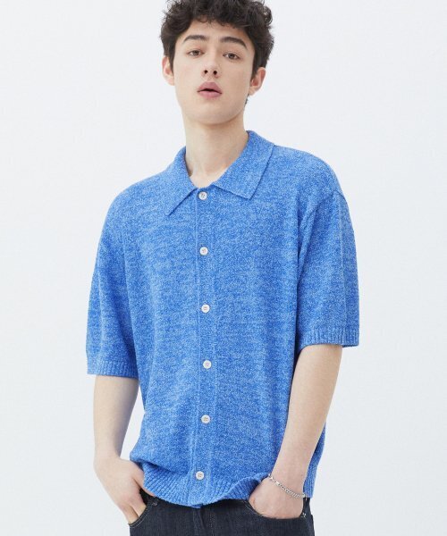 TRILLION(トリリオン)の「ウォッシャブルブックルカラー 半袖ニット(MELANGE BLUE)(Tシャツ/カットソー・レディース・その他・MEDIUM/LARGE/X-LARGE)」の2枚目の写真