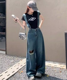 パンツ サスペンダー付き ワイドパンツ」に該当するレディース