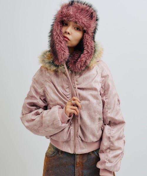 atmos pink（アトモスピンク）の「atmos pink Faux Fur Hooded Jacket / アトモス ピンク フォー ファー フーデッド ジャケット（その他アウター・レディース・ブラック/ベージュ/ピンク・FREE）」の4枚目の写真