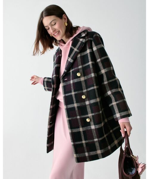 kate spade new york（ケイトスペード ニューヨーク）の「プラッド ダブル ブレステッド コート（ダウンジャケット/コート・レディース・ブラック・MEDIUM/SMALL/X-SMALL）」の2枚目の写真