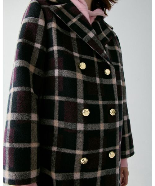 kate spade new york（ケイトスペード ニューヨーク）の「プラッド ダブル ブレステッド コート（ダウンジャケット/コート・レディース・ブラック・MEDIUM/SMALL/X-SMALL）」の4枚目の写真