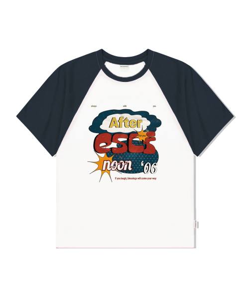 ESCAPEFROM（エスケープフロム）の「ビンテージ雲ポスタープリントラグラン配色半袖ネイビー（Tシャツ/カットソー・レディース・その他・MEDIUM/LARGE）」の2枚目の写真