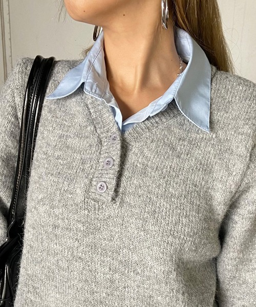 non-hedge(ノンヘッジ)の「見せかけシャツ付ニットトップス(ニット/セーター・レディース・ネイビー/オフホワイト/グレー・FREE)」の22枚目の写真