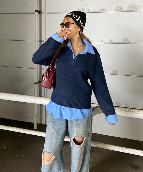 販売停止中～様　espressoトップス　ニット セール】見せかけシャツ付ニットトップス（ニット/セーター）｜non