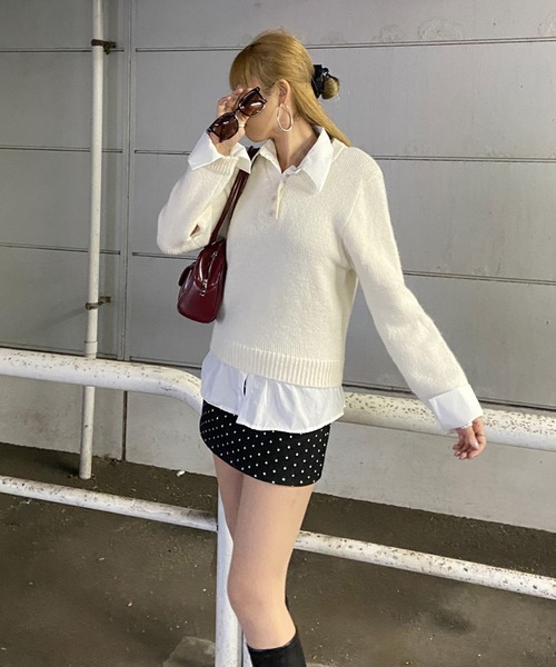 non-hedge(ノンヘッジ)の「見せかけシャツ付ニットトップス(ニット/セーター・レディース・ネイビー/オフホワイト/グレー・FREE)」の5枚目の写真