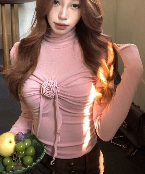 セール】フロント立体花ハイネックカットソー（Tシャツ/カットソー