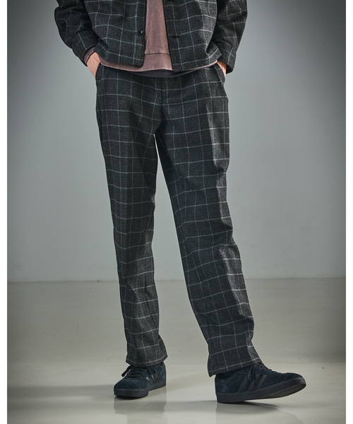 【セットアップ対応】ウールライク チェック ボリュームタック ワイドスラックス