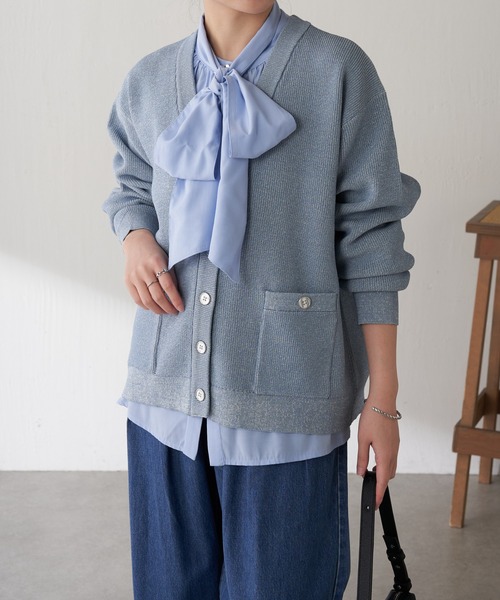 COLLAGE GALLARDAGALANTE（コラージュガリャルダガランテ）の「ツヤボタンカーディガン/WEB限定カラー展開（カーディガン/ボレロ・レディース・ネイビー/オレンジ/サックスブルー・FREE）」の13枚目の写真