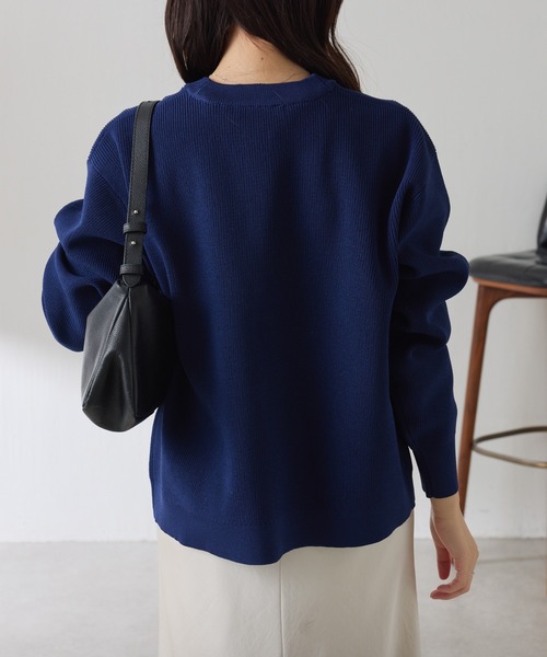 COLLAGE GALLARDAGALANTE（コラージュガリャルダガランテ）の「ツヤボタンカーディガン/WEB限定カラー展開（カーディガン/ボレロ・レディース・ネイビー/オレンジ/サックスブルー・FREE）」の7枚目の写真