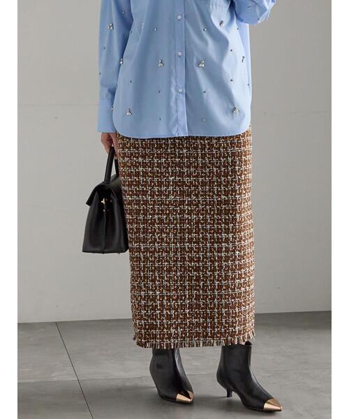 Te chichi（テチチ）の「ツィードロングナロースカート《2025winter catalog item》（スカート・レディース・チャコールグレー/ブラウン・F）」の2枚目の写真