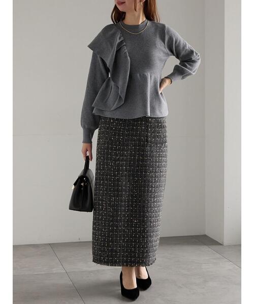 Te chichi（テチチ）の「ツィードロングナロースカート《2025winter catalog item》（スカート・レディース・チャコールグレー/ブラウン・F）」の8枚目の写真