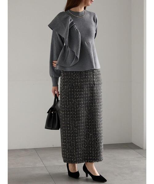 Te chichi（テチチ）の「ツィードロングナロースカート《2025winter catalog item》（スカート・レディース・チャコールグレー/ブラウン・F）」の9枚目の写真