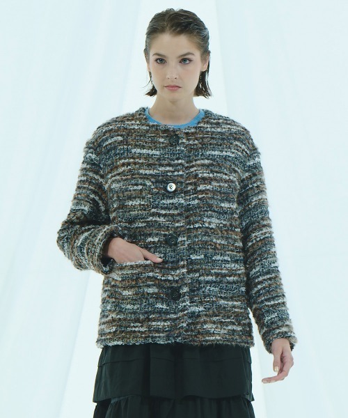 ファンシーツイード ノーカラージャケット（ノーカラージャケット