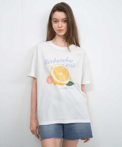 WEDNESDAYOASISFORWOMEN(ウェンズデー オアシス フォー ウーマン)の「スウィートレモン ショートスリーブTシャツ_IVORY(W25-TP28)(Tシャツ/カットソー・レディース・アイボリー・FREE)」の3枚目の写真