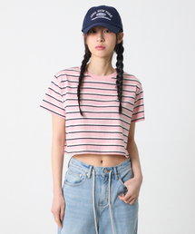 ストライプクロップTシャツピンク