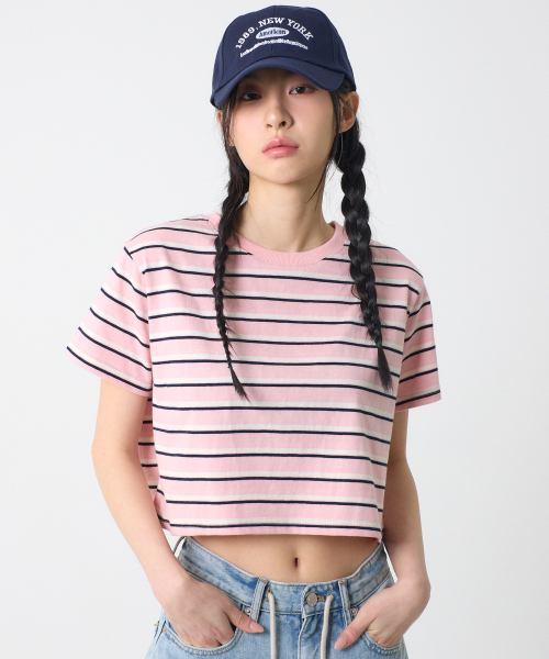 UNKNOWN PLANET（アンノウンプラネット）の「ストライプクロップTシャツピンク（Tシャツ/カットソー・レディース・その他・FREE）」の2枚目の写真