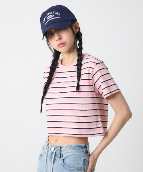 UNKNOWN PLANET（アンノウンプラネット）の「ストライプクロップTシャツピンク（Tシャツ/カットソー・レディース・その他・FREE）」の3枚目の写真