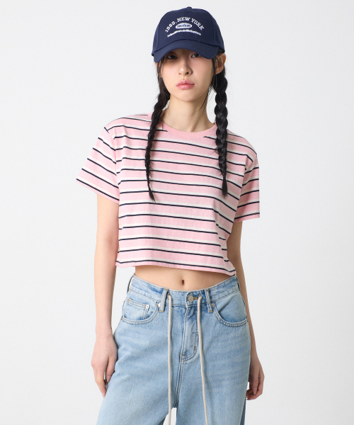 UNKNOWN PLANET（アンノウンプラネット）の「ストライプクロップTシャツピンク（Tシャツ/カットソー・レディース・その他・FREE）」の6枚目の写真